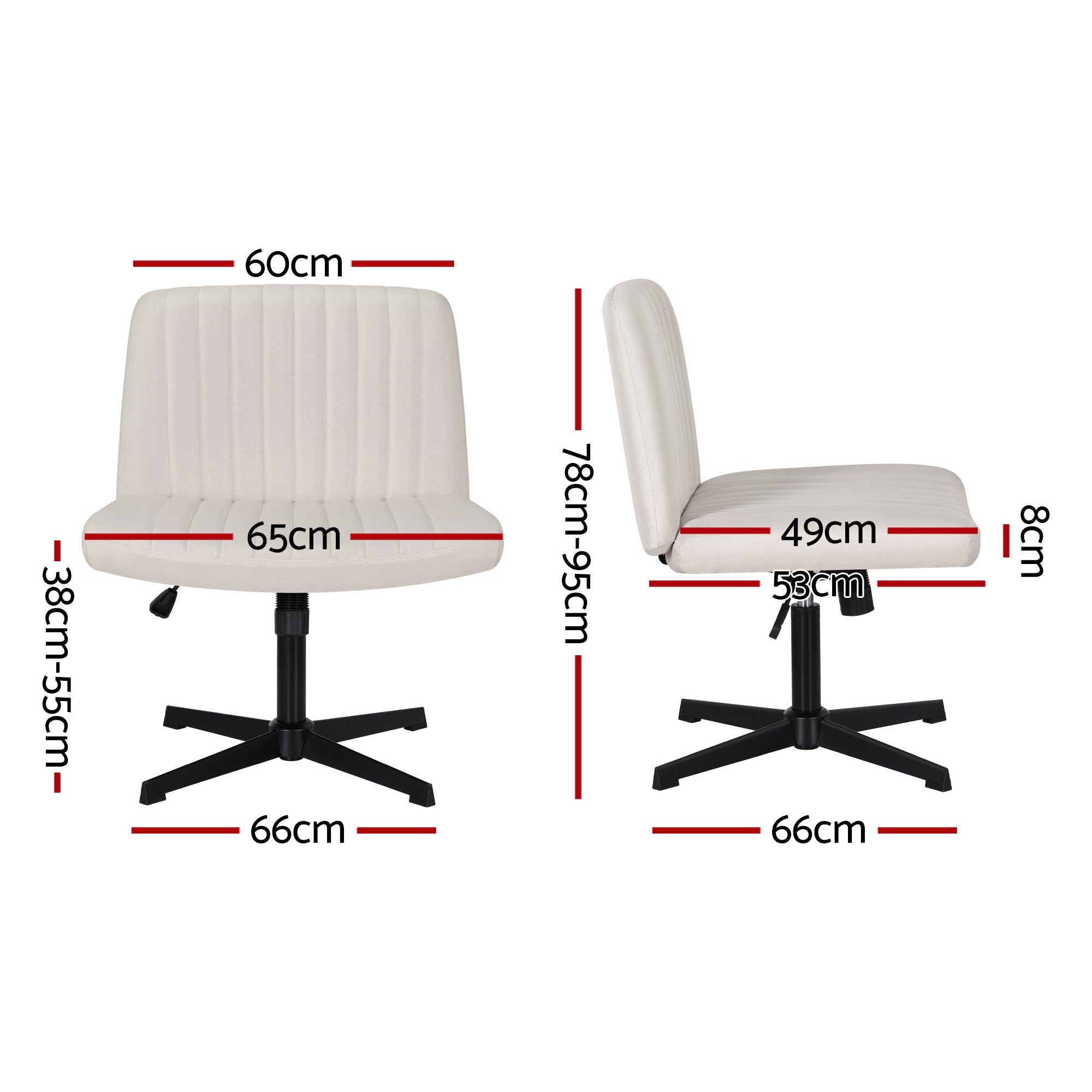 Artiss Criss Cross Chair No Wheels Fabric Wide Cross Legged Office Desk Vanity Chair Armless, Height Adjustable, Swivel Home Office Chair for Home Computer Task, Beige-Furniture > Office > Office & Desk Chairs-PEROZ Accessories