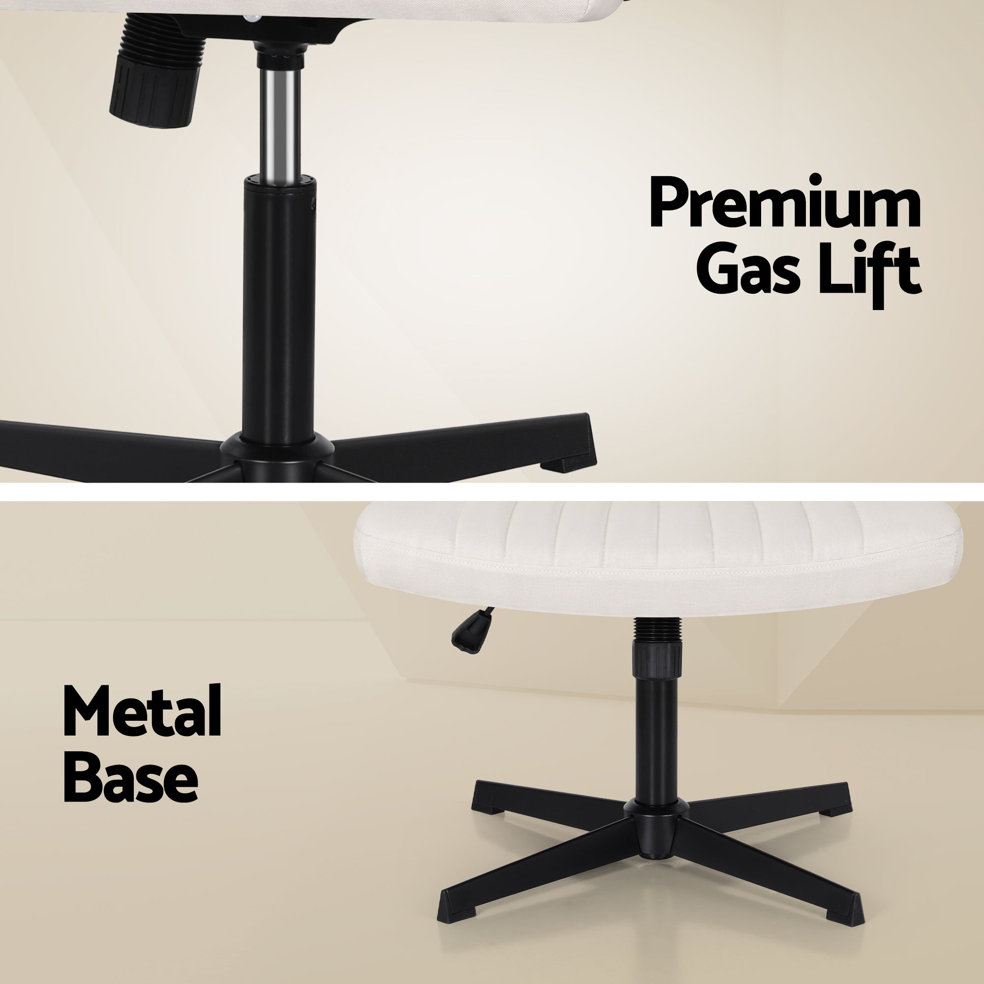 Artiss Criss Cross Chair No Wheels Fabric Wide Cross Legged Office Desk Vanity Chair Armless, Height Adjustable, Swivel Home Office Chair for Home Computer Task, Beige-Furniture > Office > Office & Desk Chairs-PEROZ Accessories