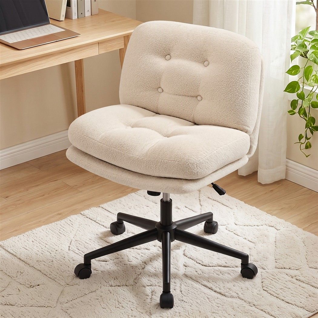 Artiss Criss Cross Office Chair Wide Seat Desk Chair Bouclé Fabric Vanity Chair Comfy, Beige-Furniture > Office > Office & Desk Chairs-PEROZ Accessories