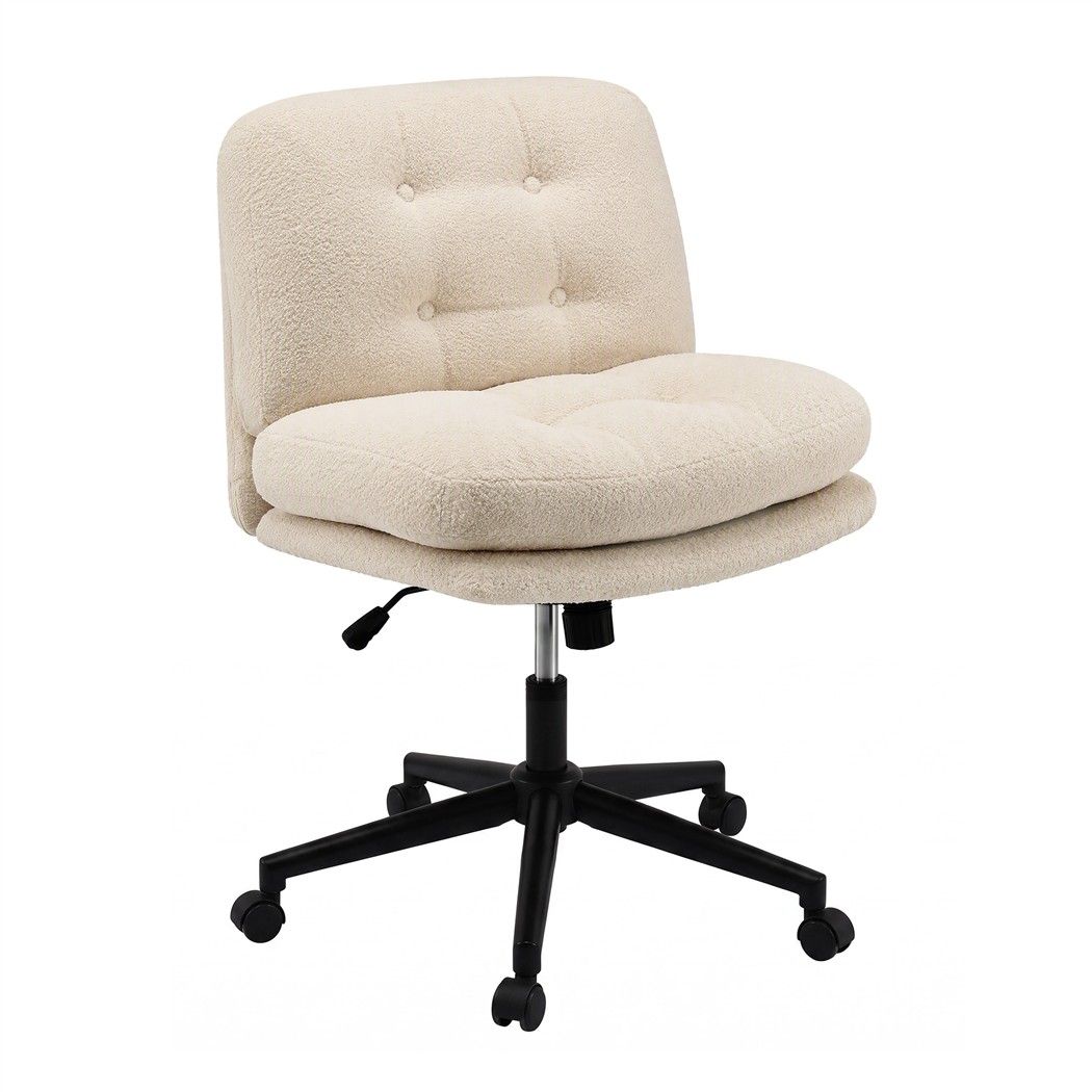 Artiss Criss Cross Office Chair Wide Seat Desk Chair Bouclé Fabric Vanity Chair Comfy, Beige-Furniture > Office > Office & Desk Chairs-PEROZ Accessories
