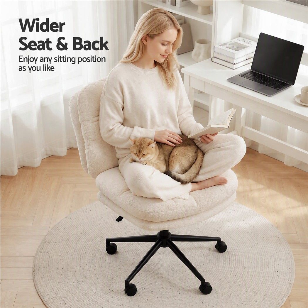 Artiss Criss Cross Office Chair Wide Seat Desk Chair Bouclé Fabric Vanity Chair Comfy, Beige-Furniture > Office > Office & Desk Chairs-PEROZ Accessories