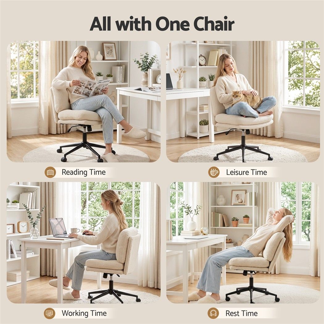 Artiss Criss Cross Office Chair Wide Seat Desk Chair Bouclé Fabric Vanity Chair Comfy, Beige-Furniture > Office > Office & Desk Chairs-PEROZ Accessories