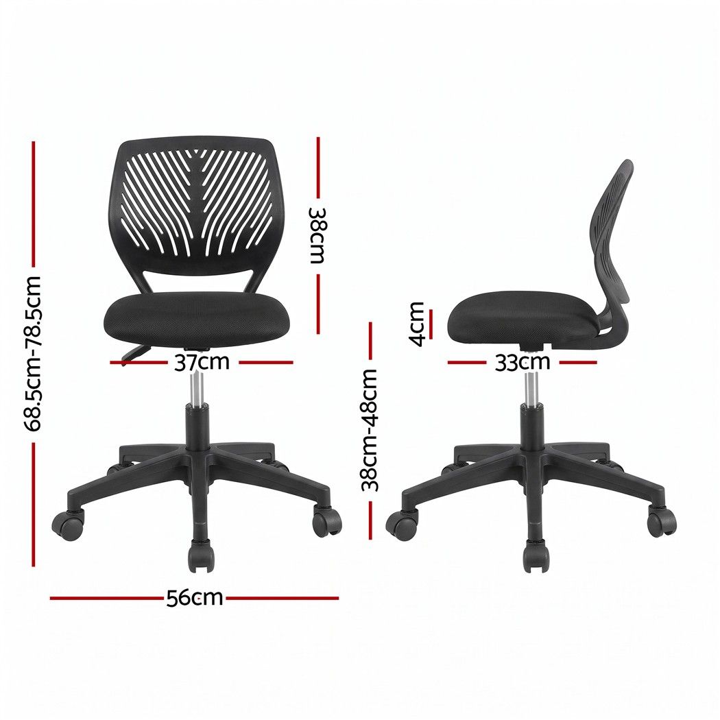 Artiss Ergonomic Office Chair Armless Study Chair Height Adjustable for Girls Boys Teens Black-Furniture > Office > Office & Desk Chairs-PEROZ Accessories