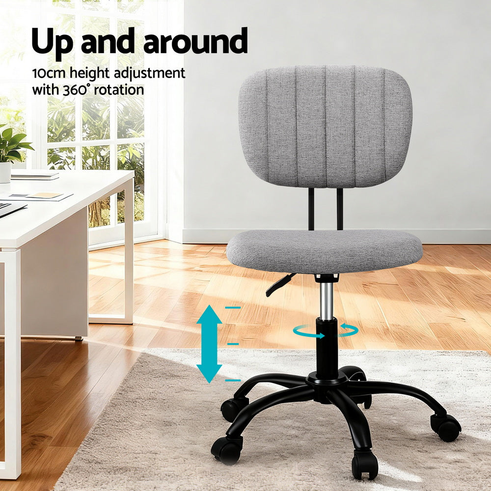 Artiss Armless Office Chair with Wheels, Ergonomic 360° Swivel Home Office Desk Chair, Height Adjustable Computer Task Chair with Fabric Back and Seat for Small Space, Grey-Furniture > Office > Office & Desk Chairs-PEROZ Accessories