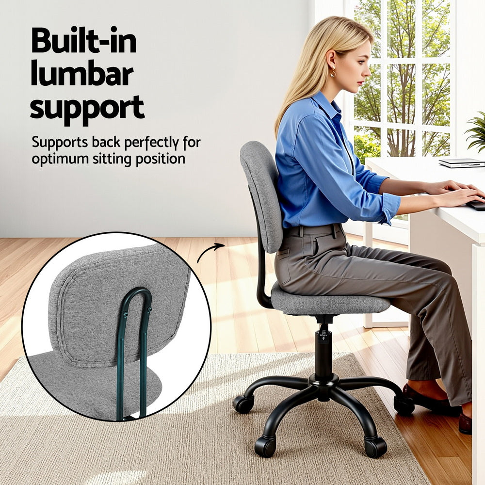 Artiss Armless Office Chair with Wheels, Ergonomic 360° Swivel Home Office Desk Chair, Height Adjustable Computer Task Chair with Fabric Back and Seat for Small Space, Grey-Furniture > Office > Office & Desk Chairs-PEROZ Accessories