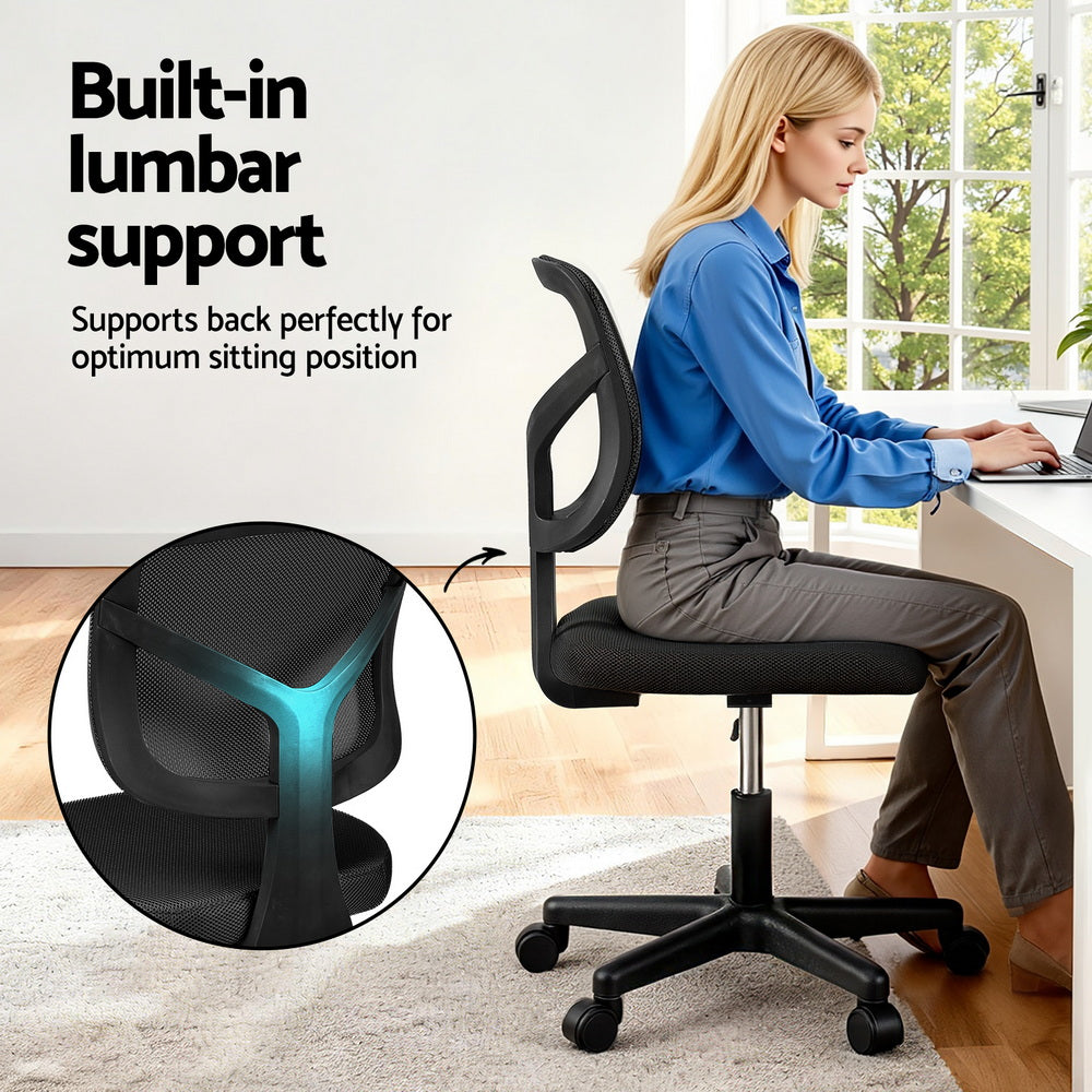 Artiss Armless Office Chair with Wheels, Ergonomic 360° Swivel Home Office Desk Chair, Height Adjustable Computer Task Chair with Fabric Back and Seat for Small Space, Black-Furniture > Office > Office & Desk Chairs-PEROZ Accessories