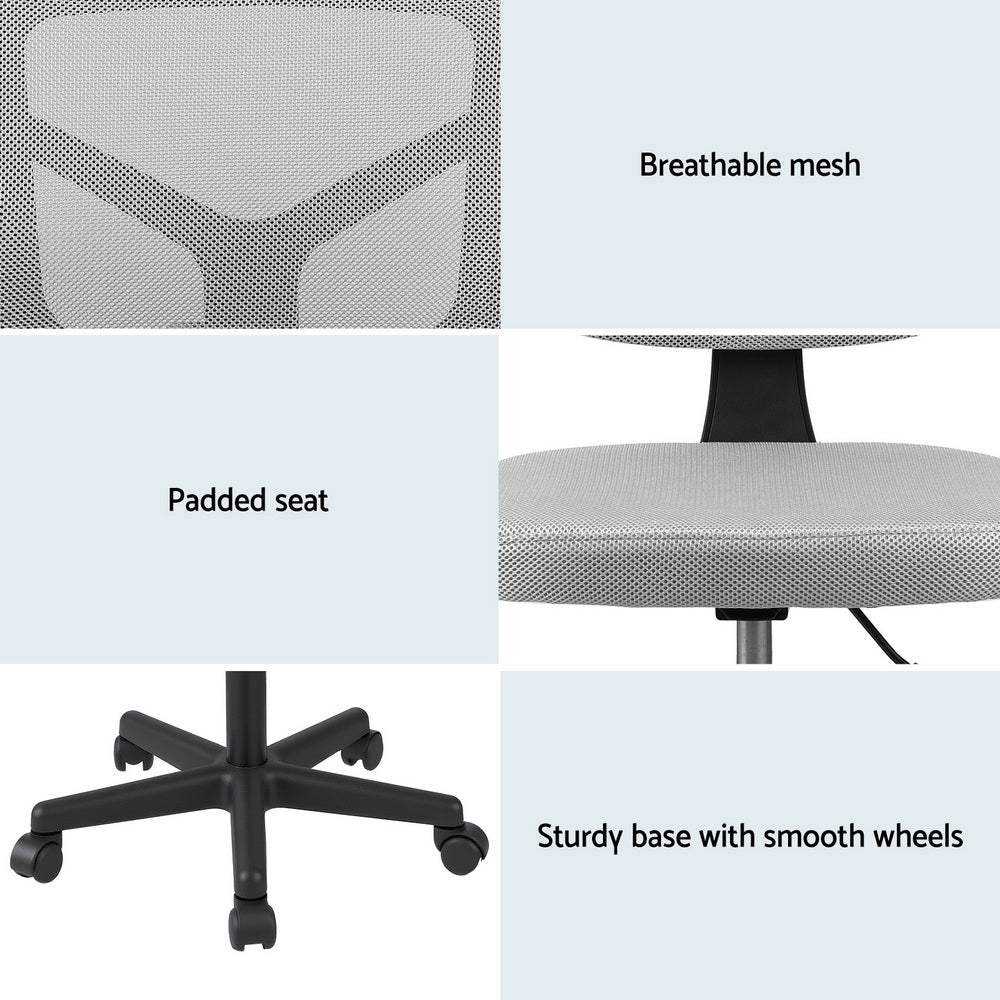 Artiss Armless Office Chair with Wheels, Ergonomic 360° Swivel Home Office Desk Chair, Height Adjustable Computer Task Chair with Fabric Back and Seat for Small Space, Grey-Furniture > Office > Office & Desk Chairs-PEROZ Accessories