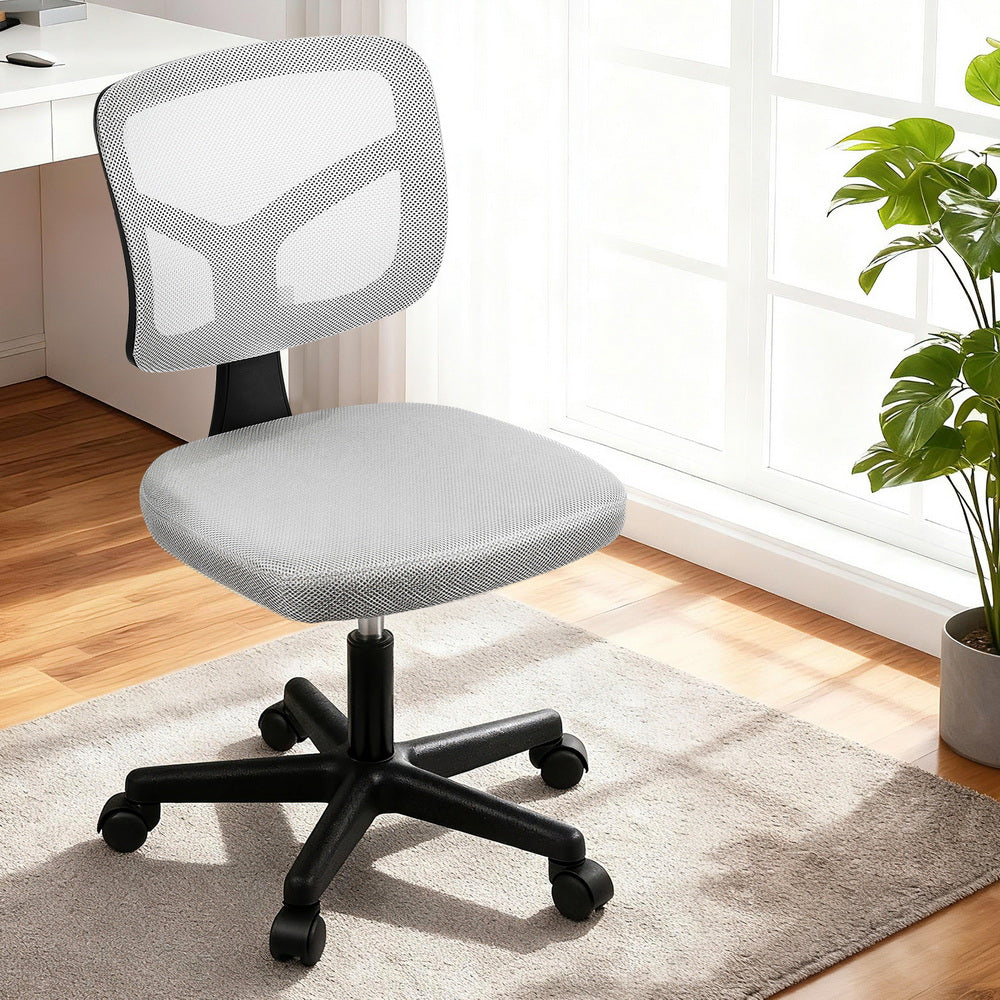 Artiss Armless Office Chair with Wheels, Ergonomic 360° Swivel Home Office Desk Chair, Height Adjustable Computer Task Chair with Fabric Back and Seat for Small Space, Grey-Furniture > Office > Office & Desk Chairs-PEROZ Accessories