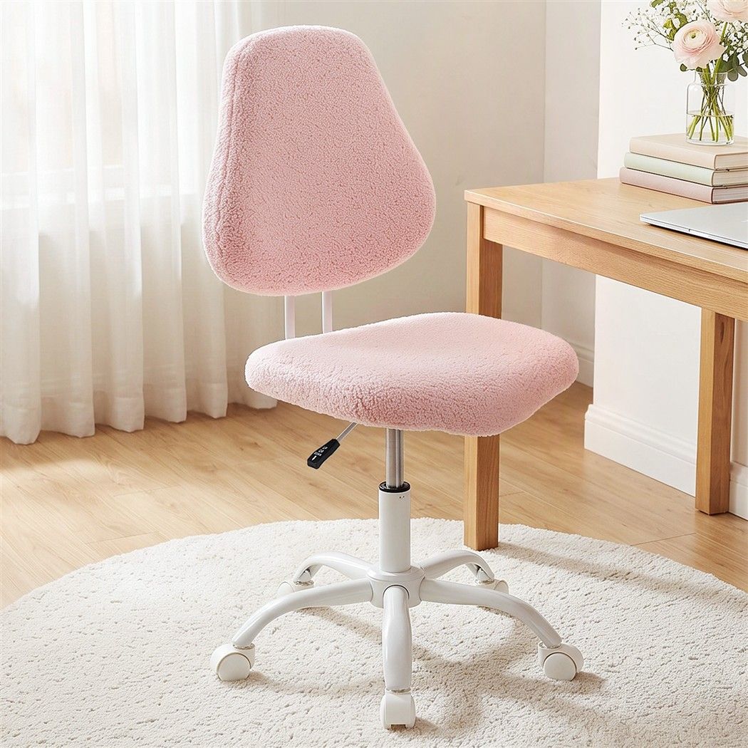 Artiss Armless Office Chair Ergonomic Soft Fleece Height Adjustable Vanity Desk Chair Pink-Furniture > Office > Office & Desk Chairs-PEROZ Accessories