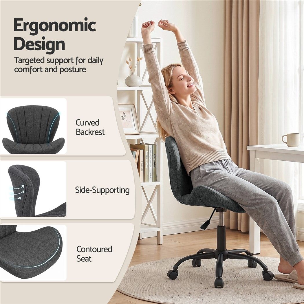 Artiss Ergonomic Office Chair Armless Height Adjustable Computer Desk Chair Fabric Dark Grey