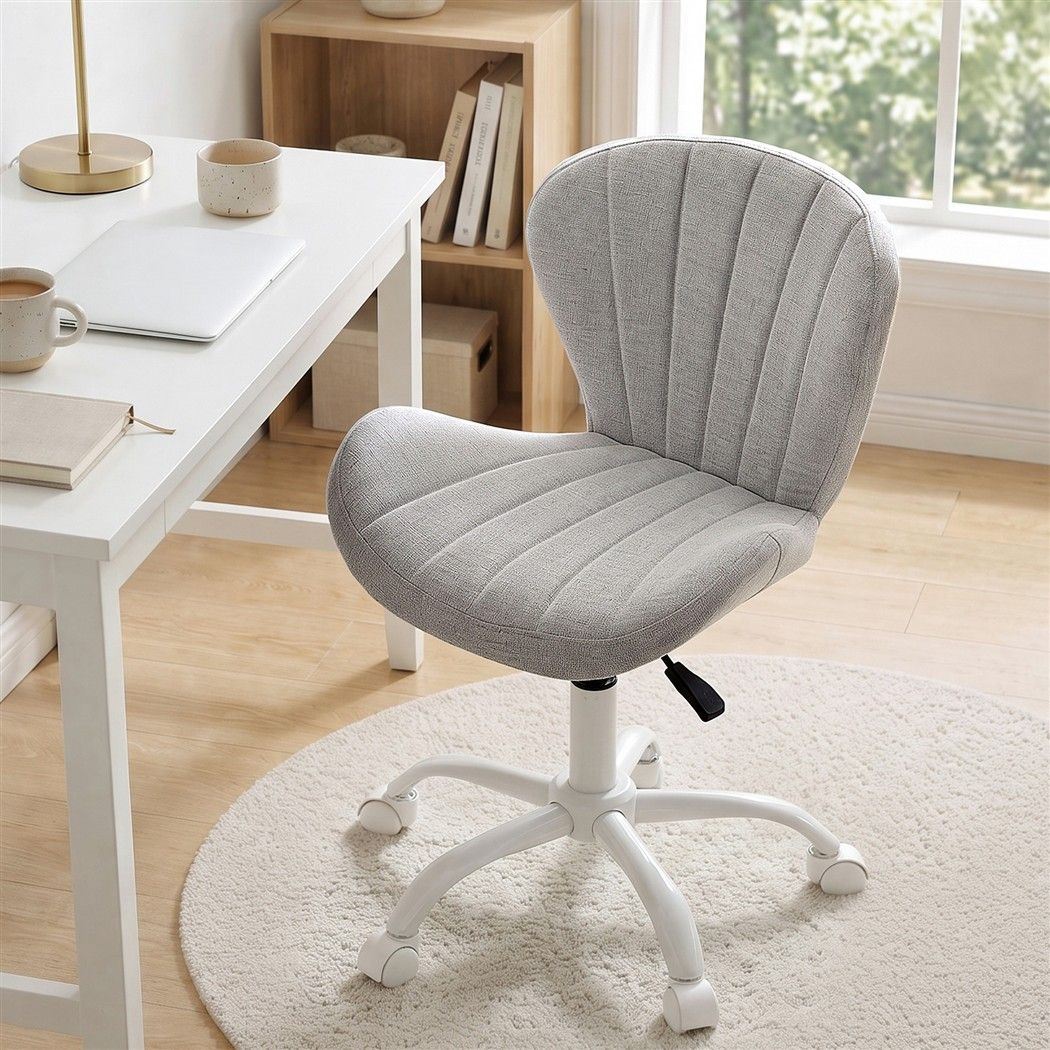 Artiss Ergonomic Office Chair Armless Height Adjustable Computer Desk Chair Fabric Light Grey