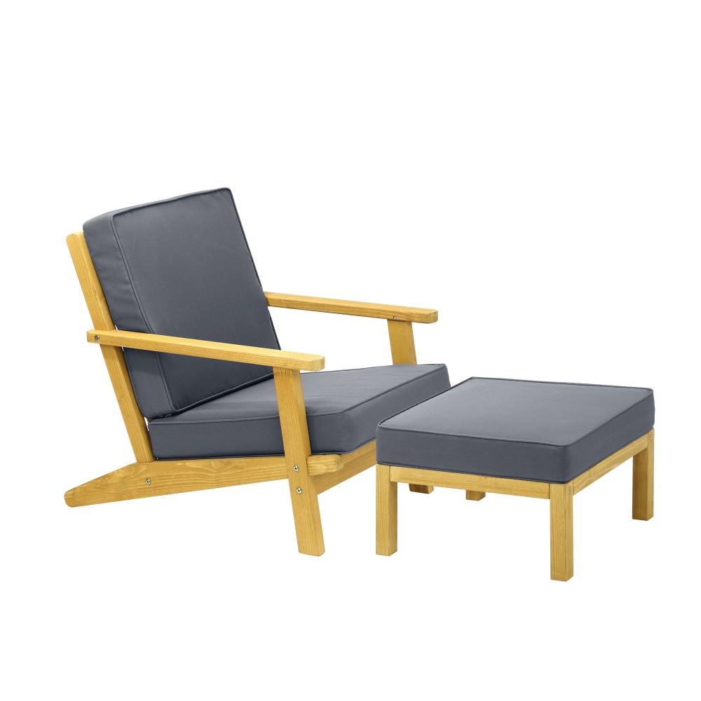 Livsip Outdoor Armchair Wood Sun Lounge with Foot Stool-Outdoor Patio Sets-PEROZ Accessories