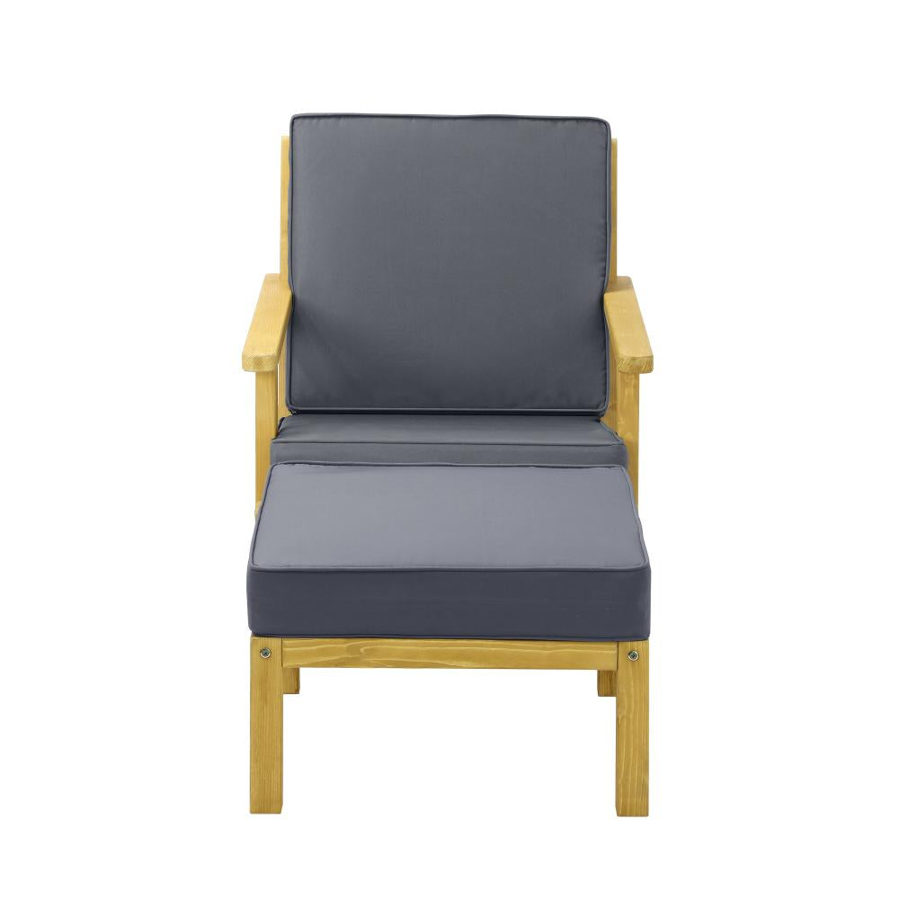 Livsip Outdoor Armchair Wood Sun Lounge with Foot Stool-Outdoor Patio Sets-PEROZ Accessories