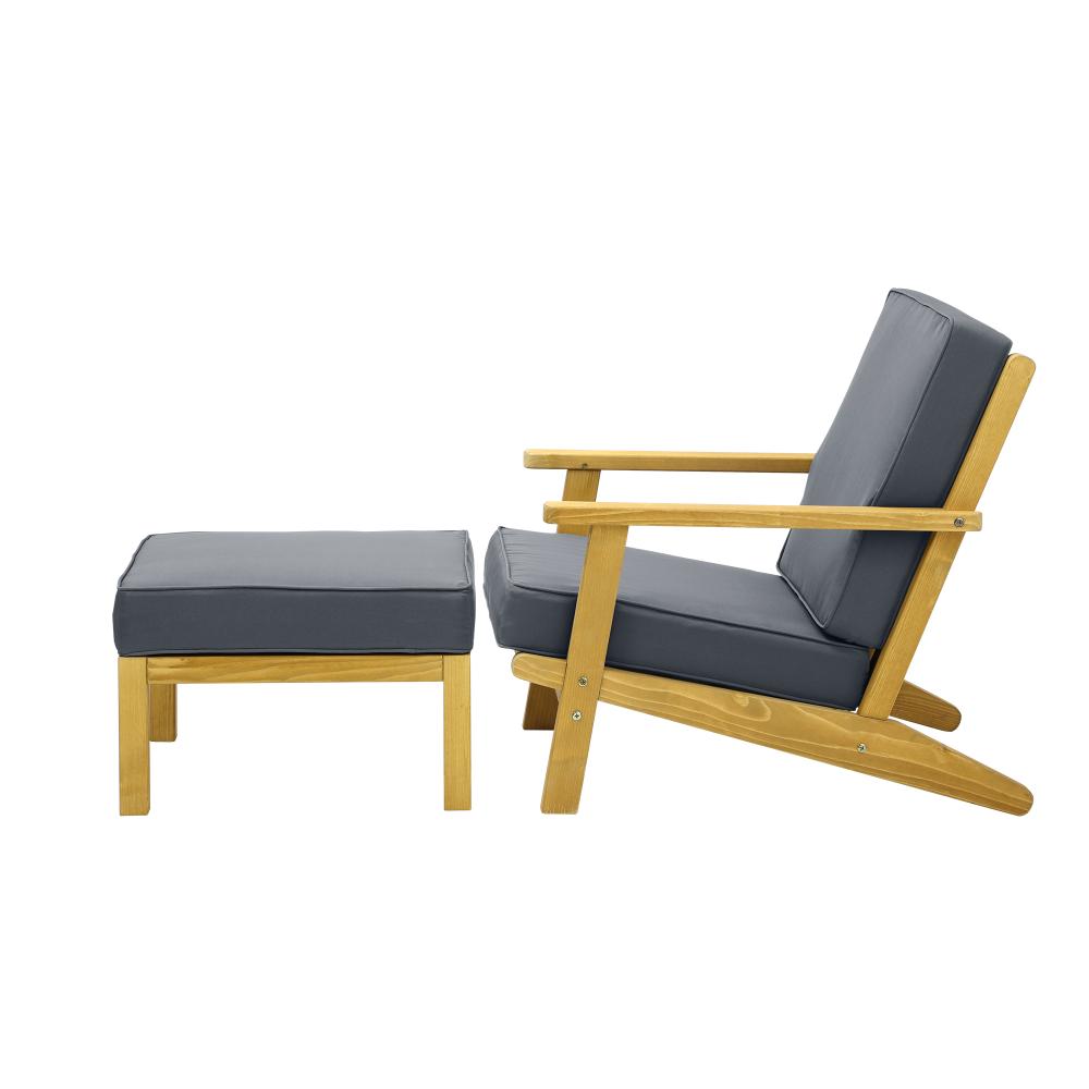 Livsip Outdoor Armchair Wood Sun Lounge with Foot Stool-Outdoor Patio Sets-PEROZ Accessories