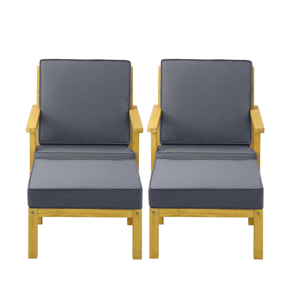 Livsip 2PCS Outdoor Armchair Wooden Sun Lounge with Foot Stool-Outdoor Patio Sets-PEROZ Accessories