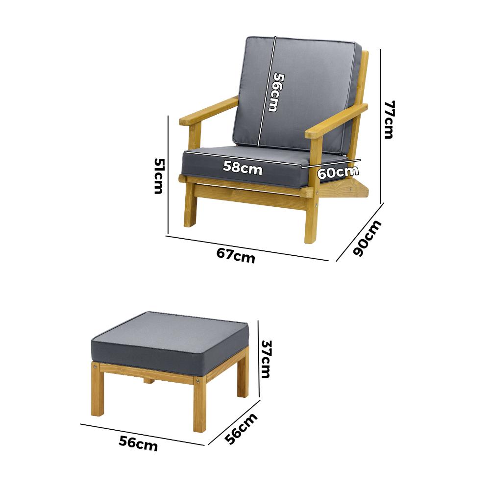 Livsip 2PCS Outdoor Armchair Wooden Sun Lounge with Foot Stool-Outdoor Patio Sets-PEROZ Accessories