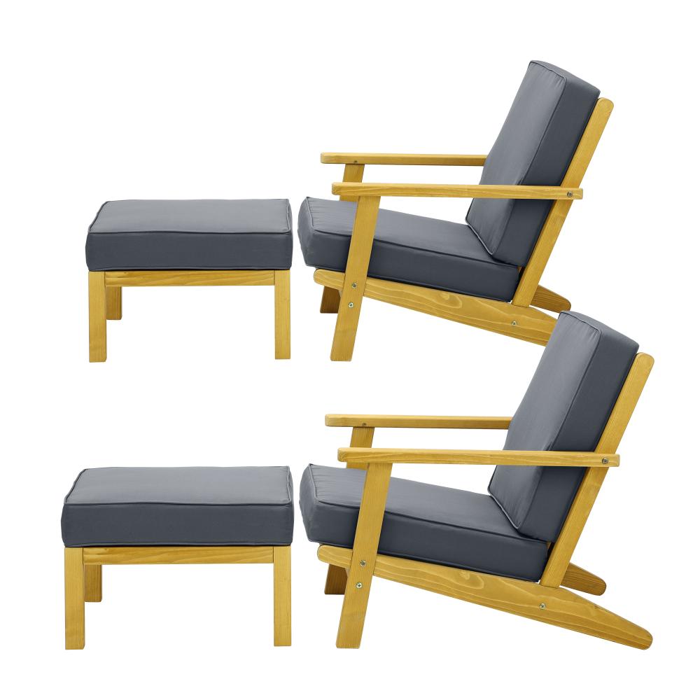 Livsip 2PCS Outdoor Armchair Wooden Sun Lounge with Foot Stool-Outdoor Patio Sets-PEROZ Accessories