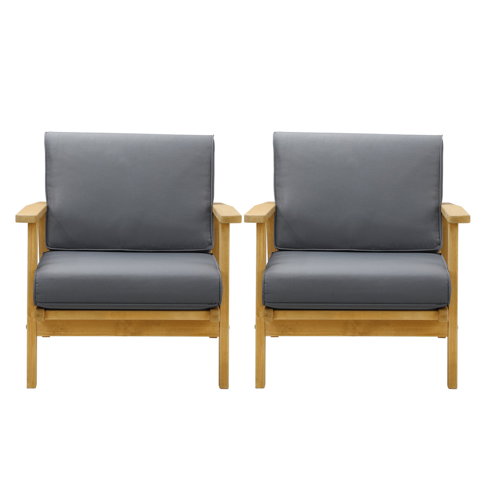 Livsip 2PCS Outdoor Wooden Armchair with Cushion-Outdoor Patio Sets-PEROZ Accessories