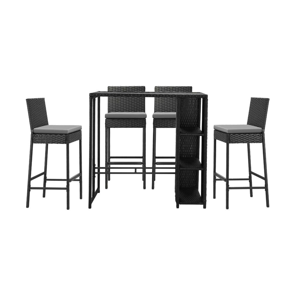 Livsip Outdoor Dining Set Patio Furniture Rattan Bar Table Chairs Bar Stools Set-Outdoor Bar Sets-PEROZ Accessories