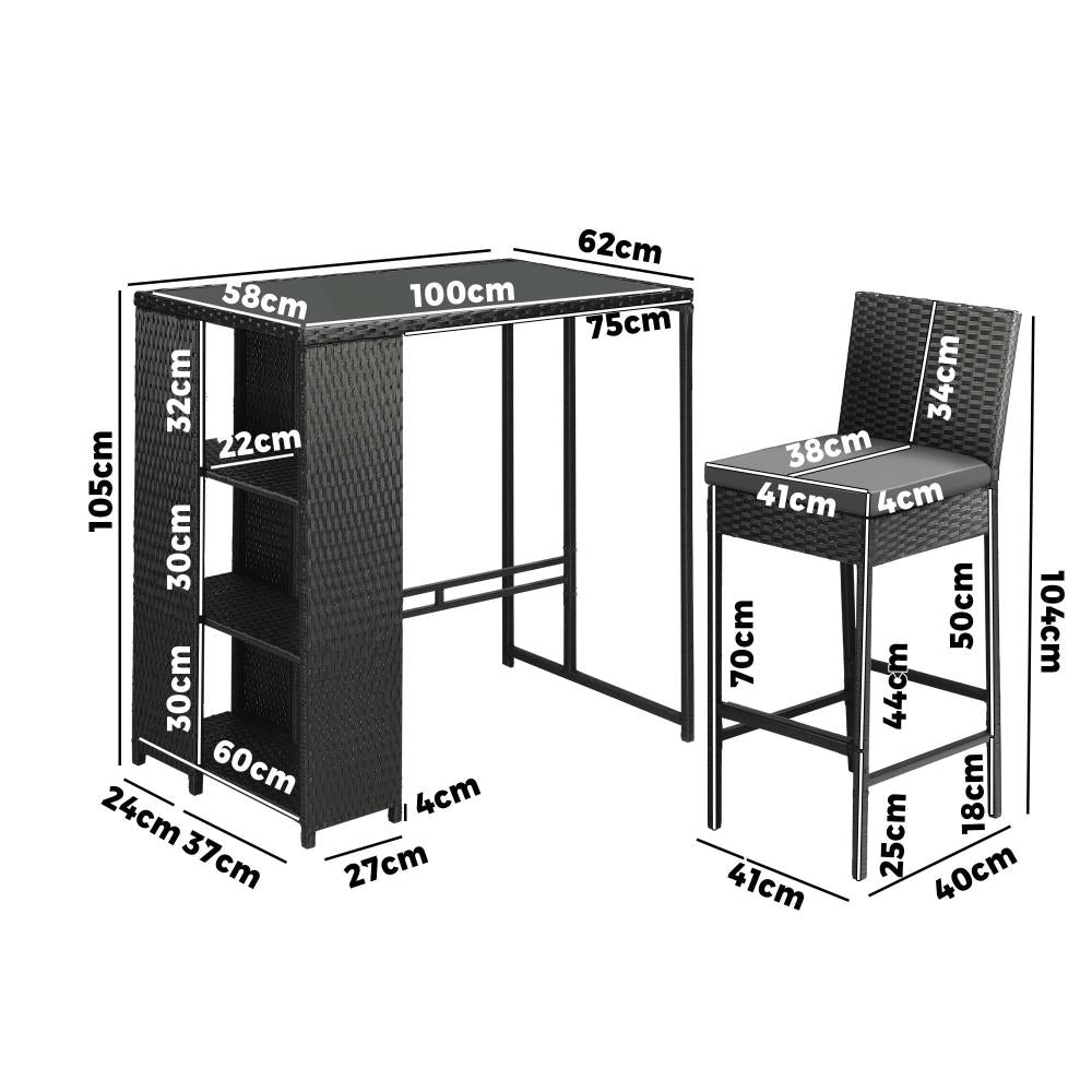 Livsip Outdoor Dining Set Patio Furniture Rattan Bar Table Chairs Bar Stools Set-Outdoor Bar Sets-PEROZ Accessories