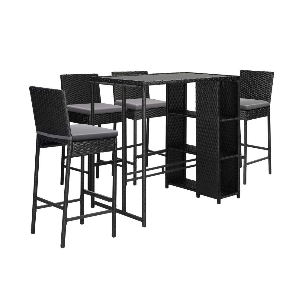 Livsip Outdoor Dining Set Patio Furniture Rattan Bar Table Chairs Bar Stools Set-Outdoor Bar Sets-PEROZ Accessories