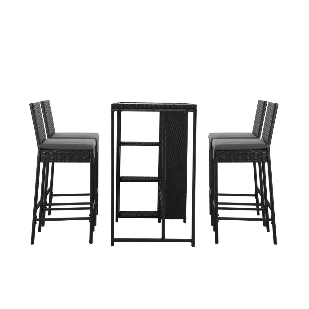 Livsip Outdoor Dining Set Patio Furniture Rattan Bar Table Chairs Bar Stools Set-Outdoor Bar Sets-PEROZ Accessories