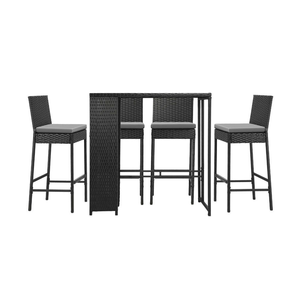 Livsip Outdoor Dining Set Patio Furniture Rattan Bar Table Chairs Bar Stools Set-Outdoor Bar Sets-PEROZ Accessories