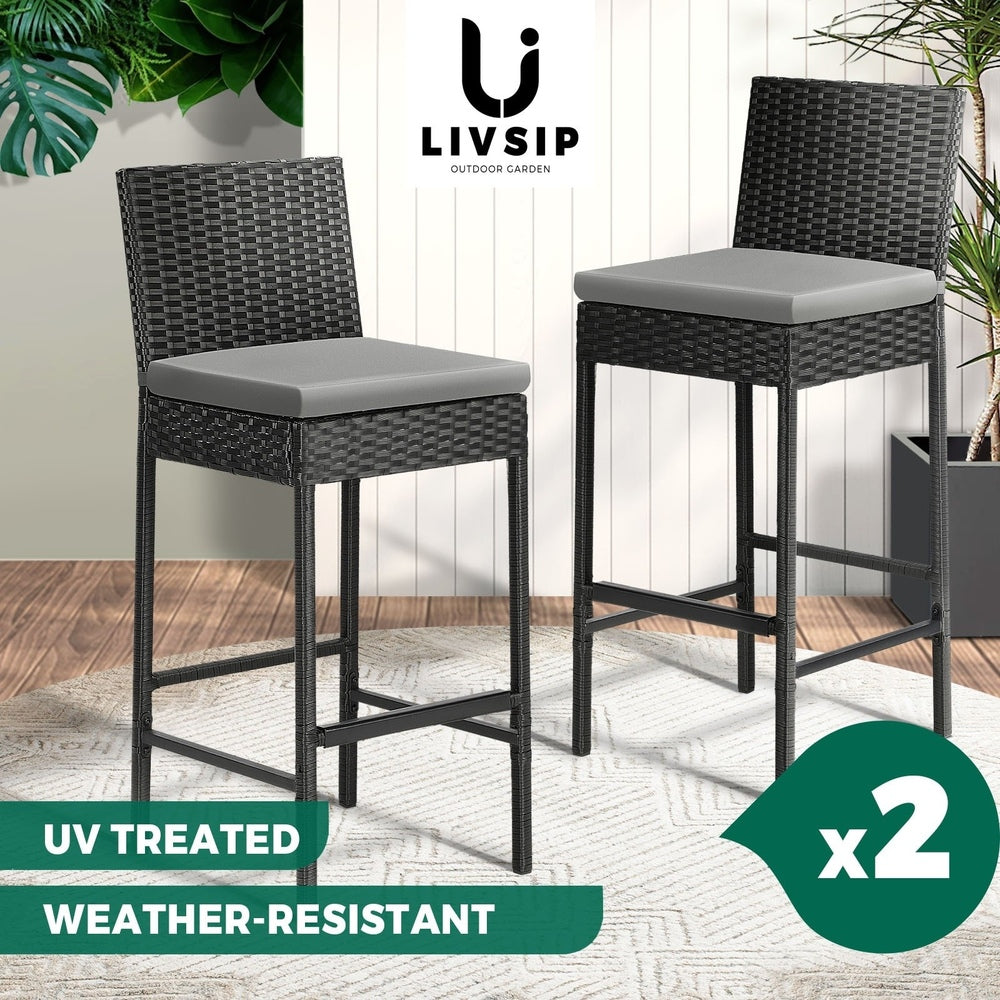 Livsip Outdoor Rattan Bar Stools Patio Dinning Chairs Cafe Garden Furniture 2X-Outdoor Bar Chair-PEROZ Accessories
