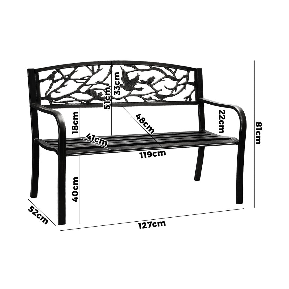 Livsip Garden Bench Seat Outdoor Chair Furniture Backyard Patio Bird Pattern-Outdoor Benches-PEROZ Accessories