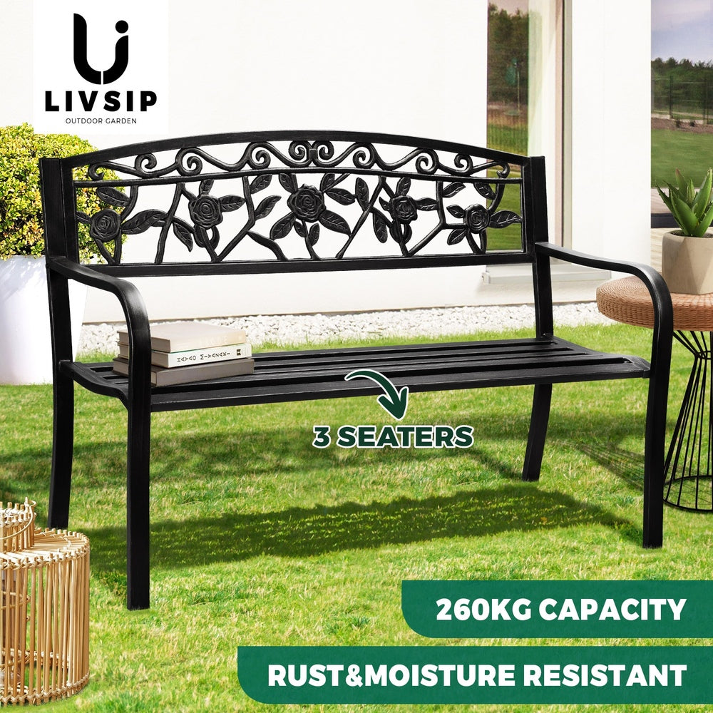 Livsip Garden Bench Seat Outdoor Furniture Patio Park Backyard Chair Black-Outdoor Benches-PEROZ Accessories