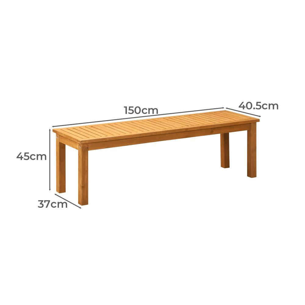 Livsip 150cm Garden Bench Outdoor Wood Patio Dining Chair Slatted Seat 3 Seater-Garden Benches-PEROZ Accessories