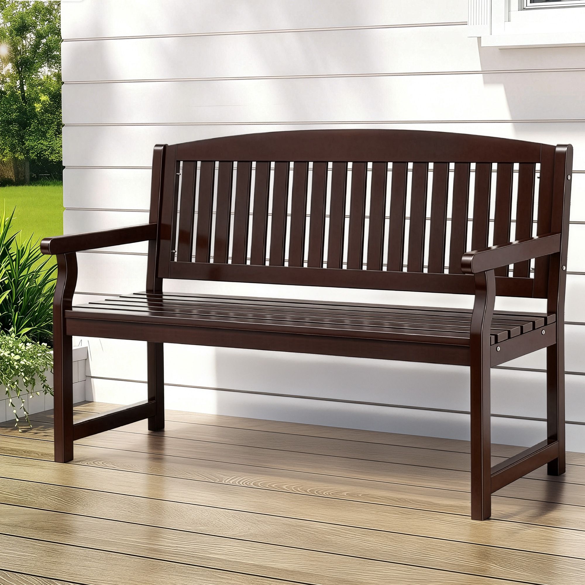 Gardeon Outdoor Garden Bench Wooden 2 Seater Lounge Chair Patio Furniture Brown-Outdoor Benches-PEROZ Accessories
