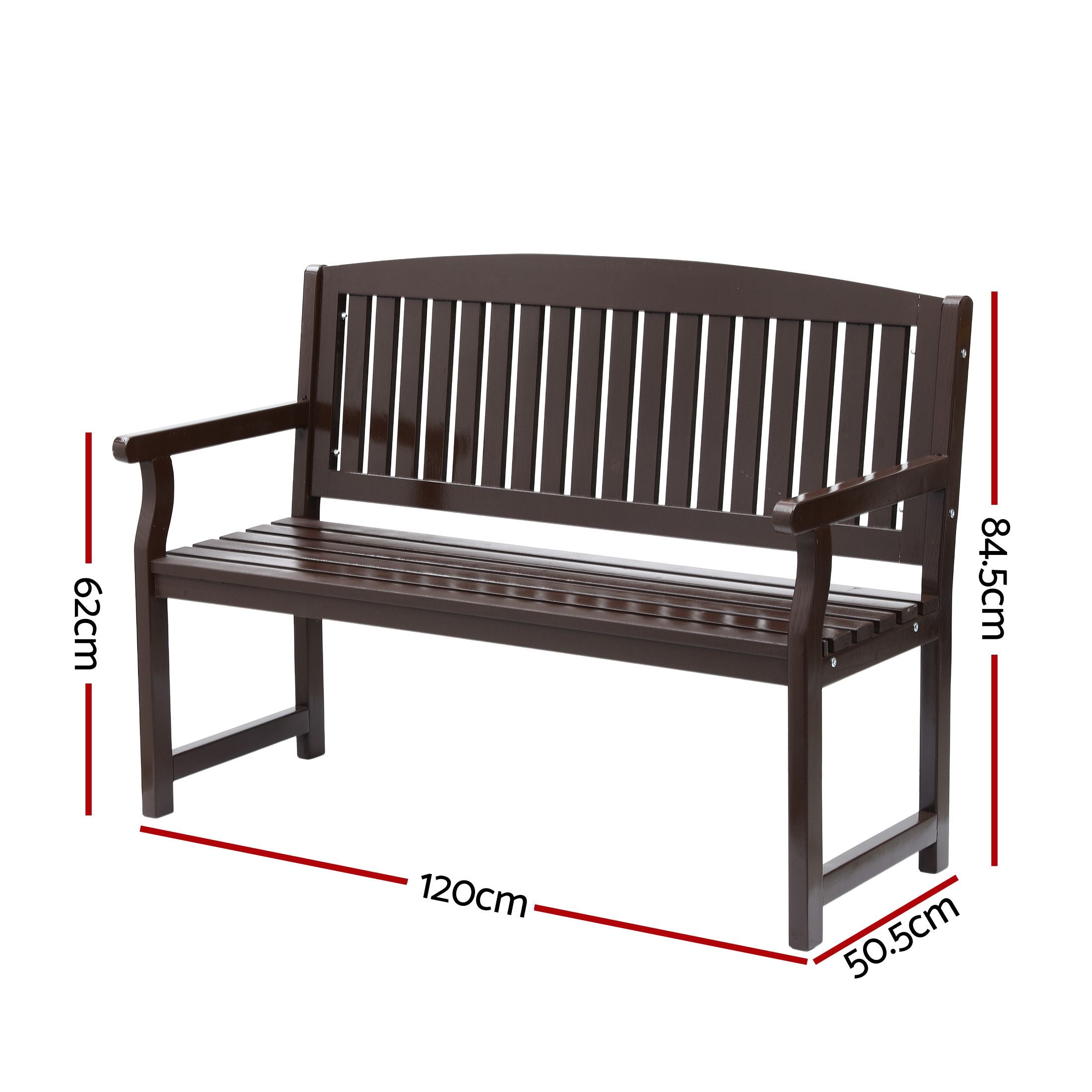 Gardeon Outdoor Garden Bench Wooden 2 Seater Lounge Chair Patio Furniture Brown-Outdoor Benches-PEROZ Accessories