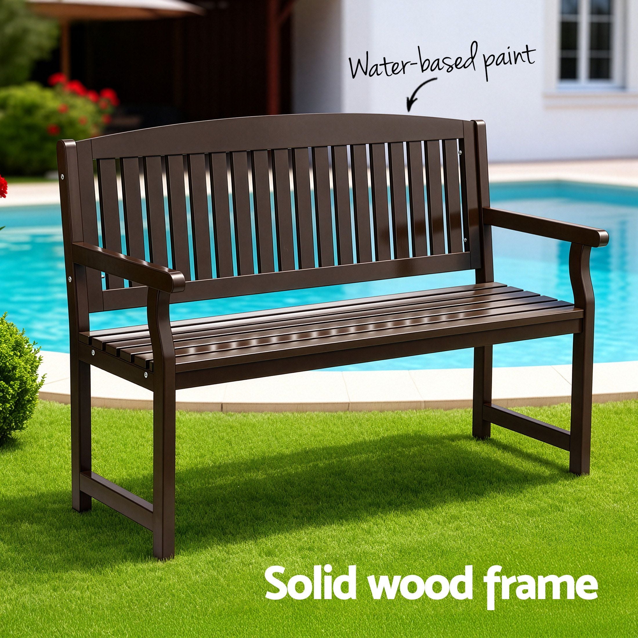 Gardeon Outdoor Garden Bench Wooden 2 Seater Lounge Chair Patio Furniture Brown-Outdoor Benches-PEROZ Accessories