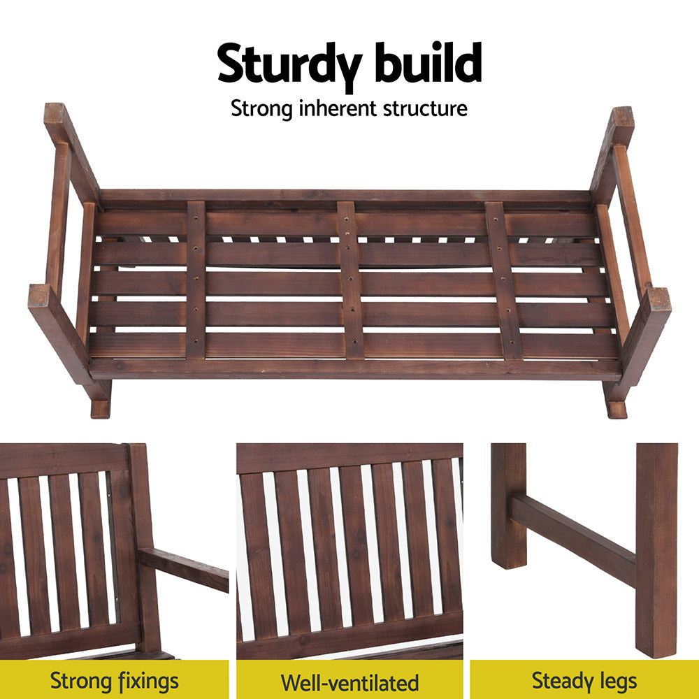 Gardeon Outdoor Garden Bench Wooden 2 Seater Lounge Chair Patio Furniture Brown-Outdoor Benches-PEROZ Accessories