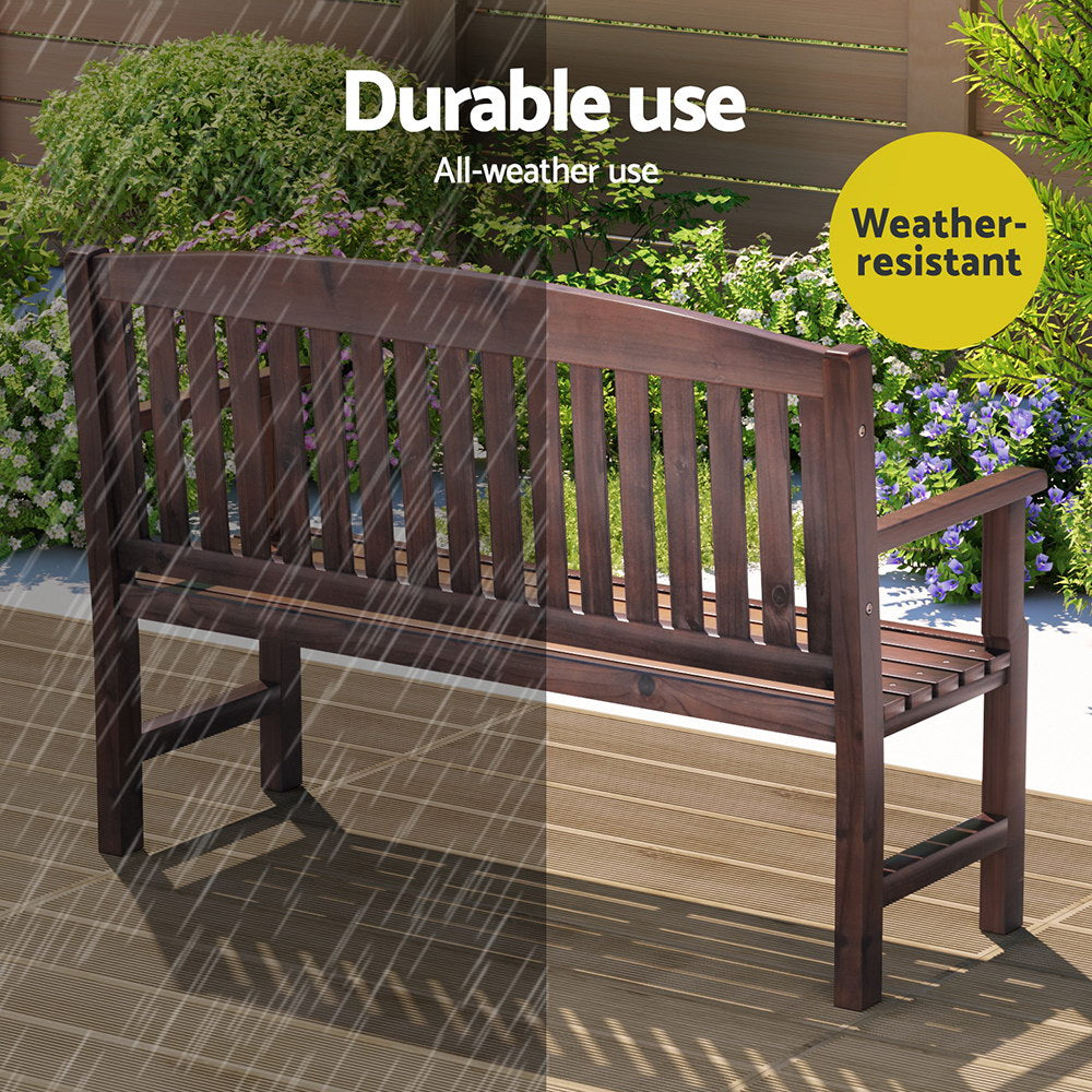 Gardeon Outdoor Garden Bench Wooden 2 Seater Lounge Chair Patio Furniture Brown-Outdoor Benches-PEROZ Accessories