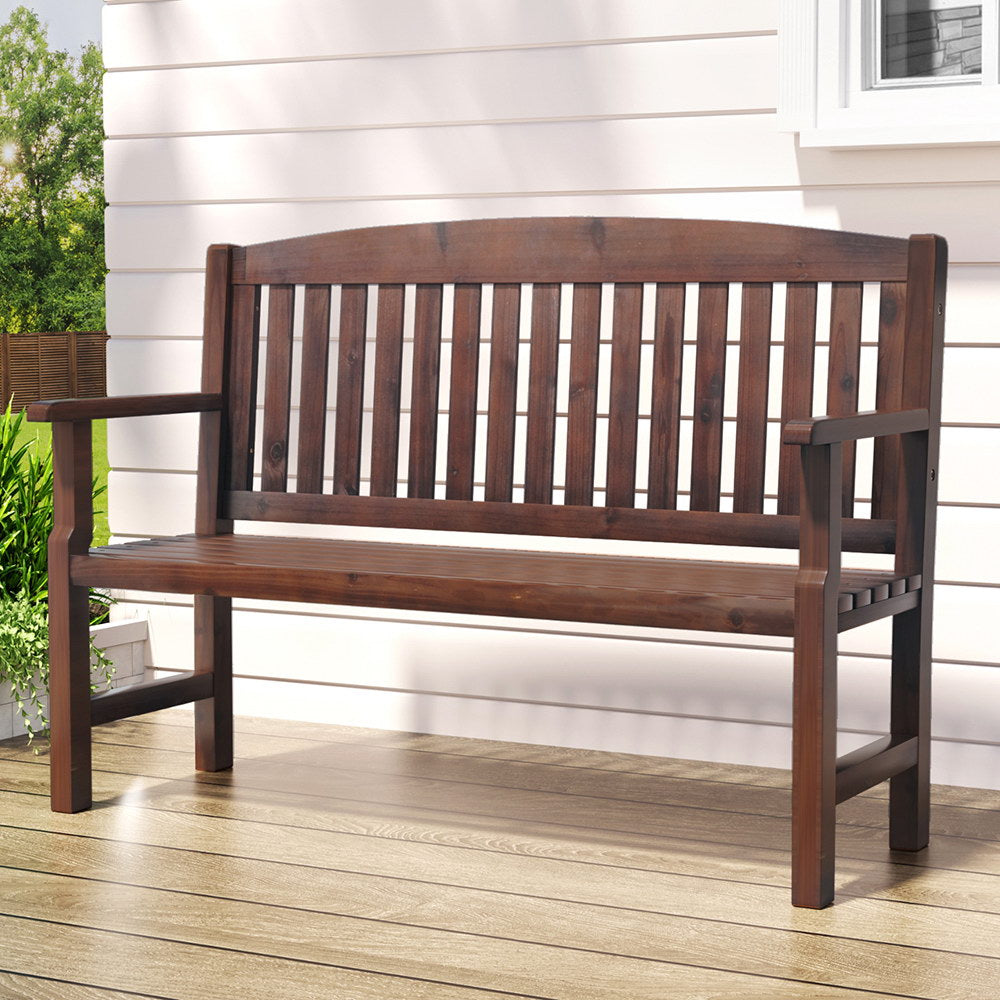 Gardeon Outdoor Garden Bench Wooden 2 Seater Lounge Chair Patio Furniture Brown-Outdoor Benches-PEROZ Accessories