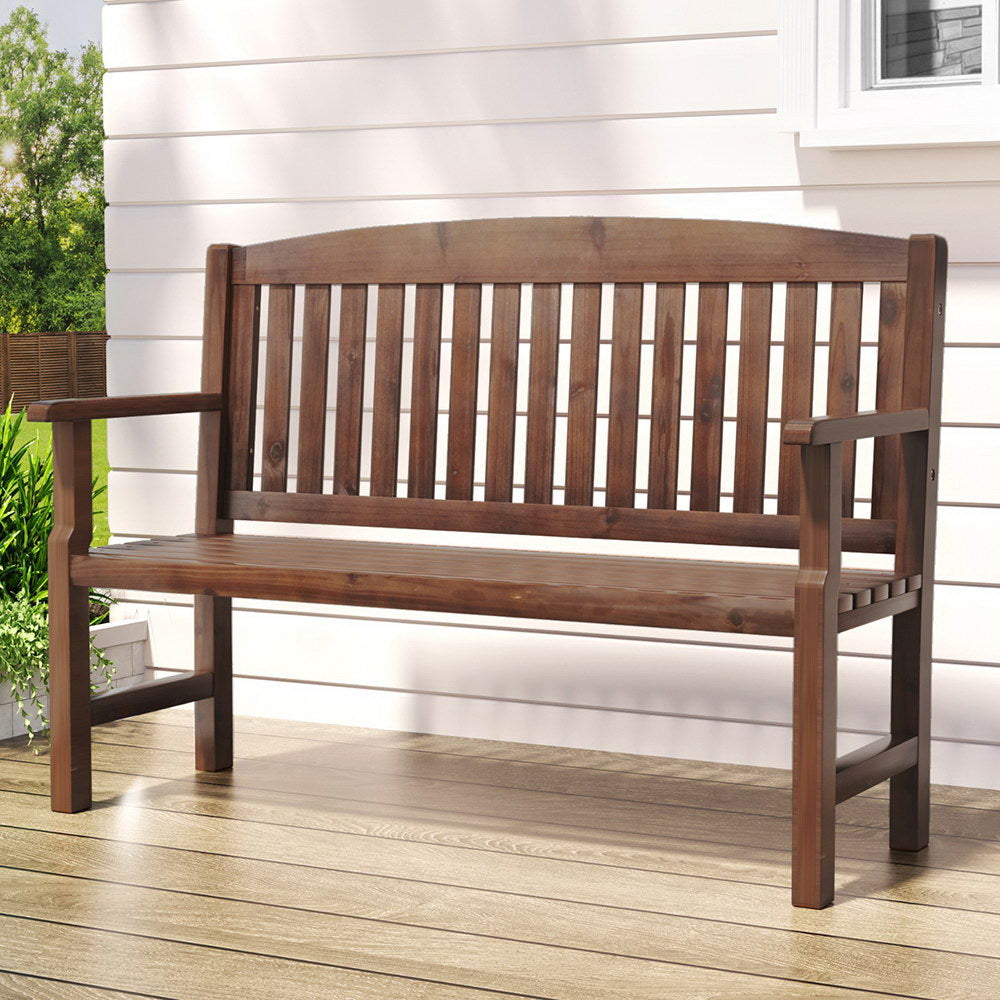 Gardeon Outdoor Garden Bench Wooden 2 Seater Lounge Chair Patio Furniture Brown-Outdoor Benches-PEROZ Accessories