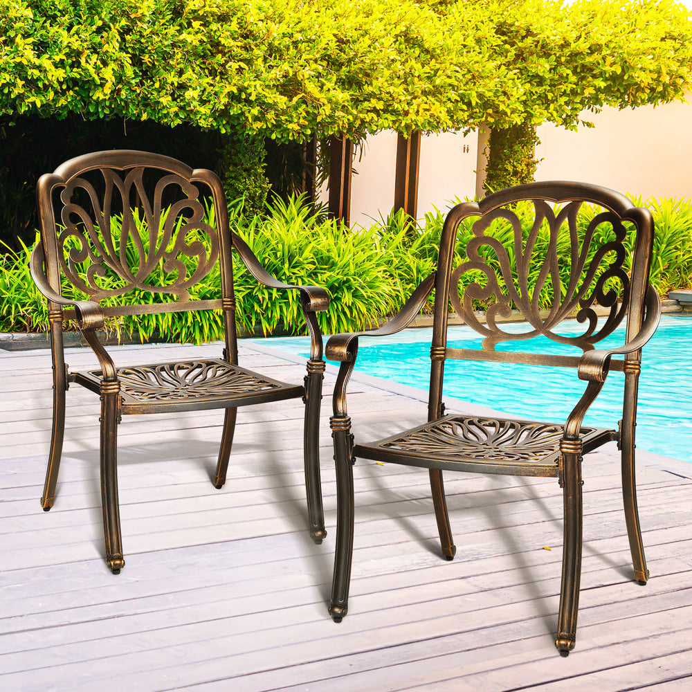 Livsip Outdoor Dining Chairs Cast Aluminium Patio Garden Furniture Set of 2-Outdoor Dining Sets-PEROZ Accessories
