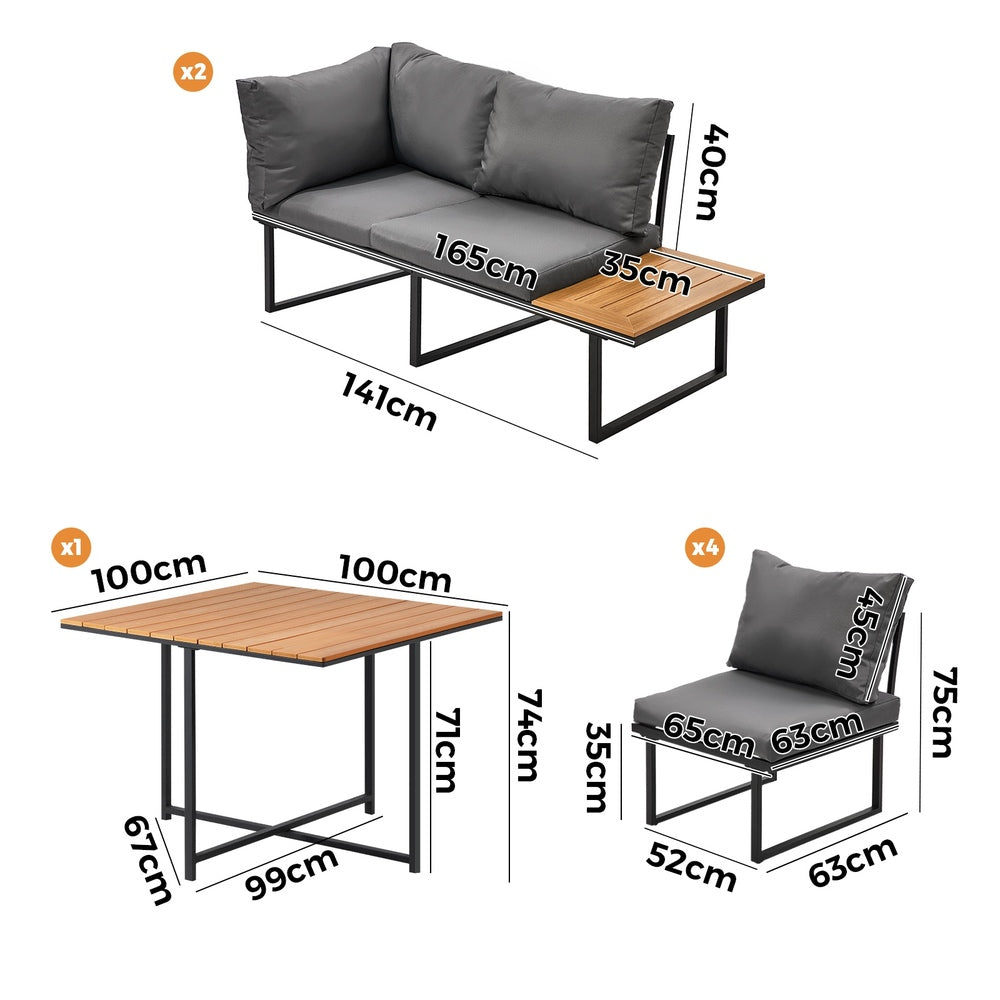 Livsip 6 Seater Outdoor Dining Sofa Lounge Patio Garden Setting-Outdoor Dining Set-PEROZ Accessories