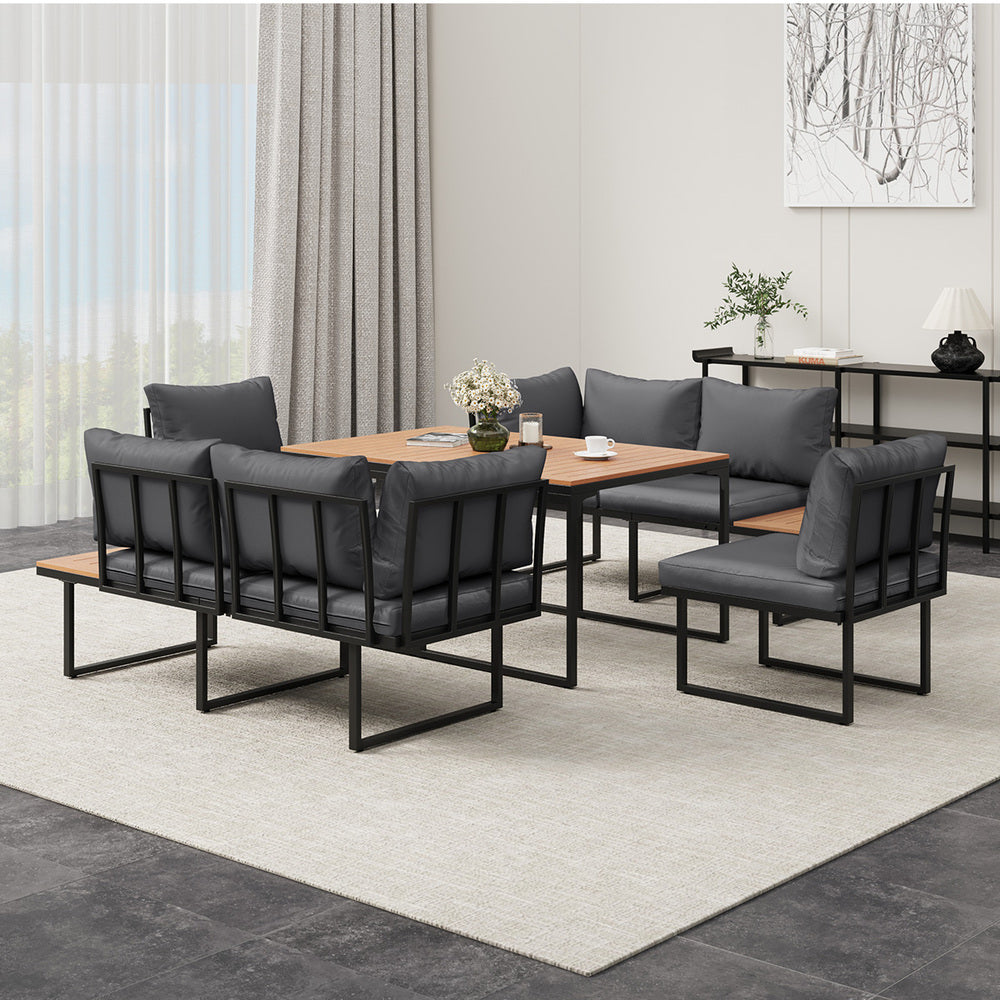 Livsip 6 Seater Outdoor Dining Sofa Lounge 2 Side Table Grey-Outdoor Dining Set-PEROZ Accessories