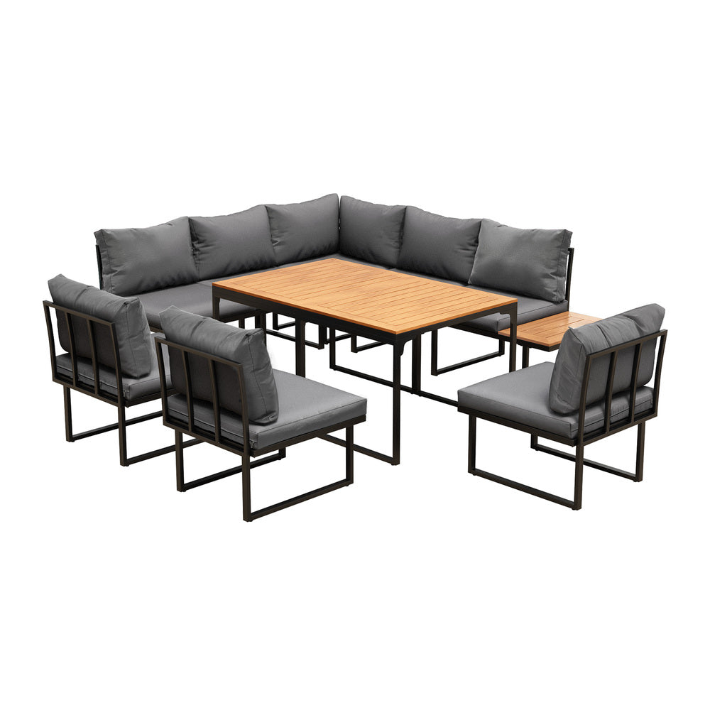 Livsip 8 Seater Outdoor Dining Sofa Set with Side Table Grey-Outdoor Dining Set-PEROZ Accessories