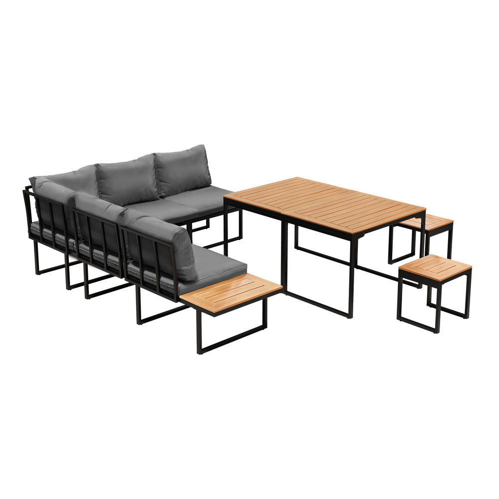 Livsip 7 Seater Outdoor Dining Set Sofa Lounge Patio Table Stool Grey-Outdoor Dining Set-PEROZ Accessories