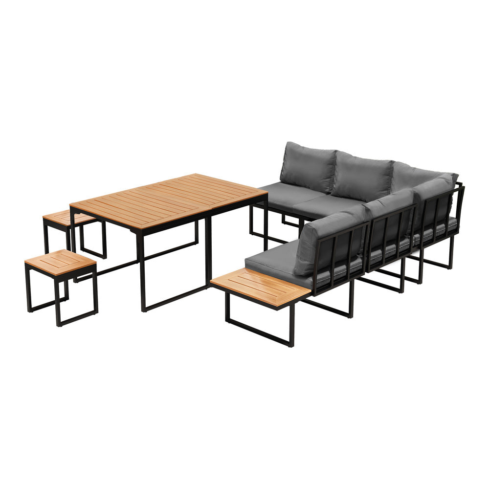 Livsip 7 Seater Outdoor Dining Set Sofa Lounge Patio Table Stool Grey-Outdoor Dining Set-PEROZ Accessories