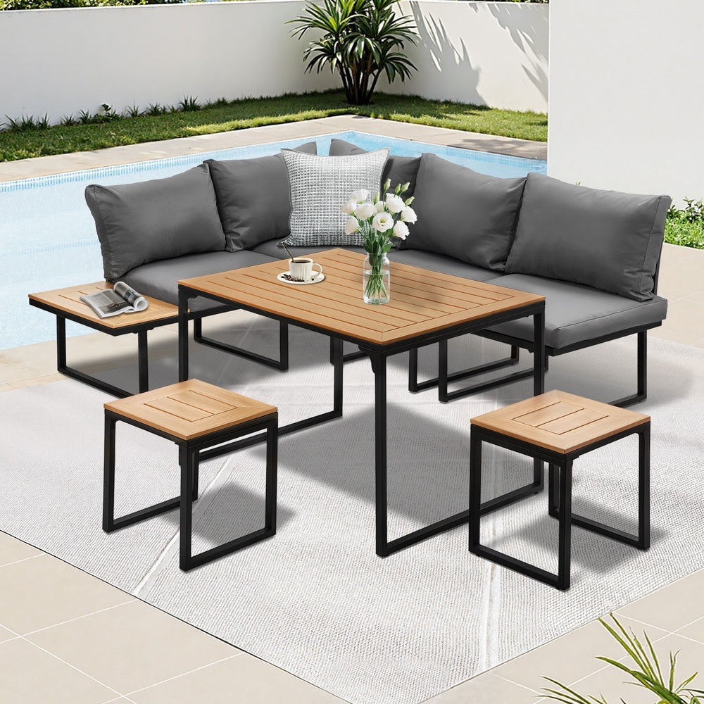 Livsip 6 Seater Outdoor Dining Sofa Set Lounge Furniture Grey-Outdoor Dining Set-PEROZ Accessories