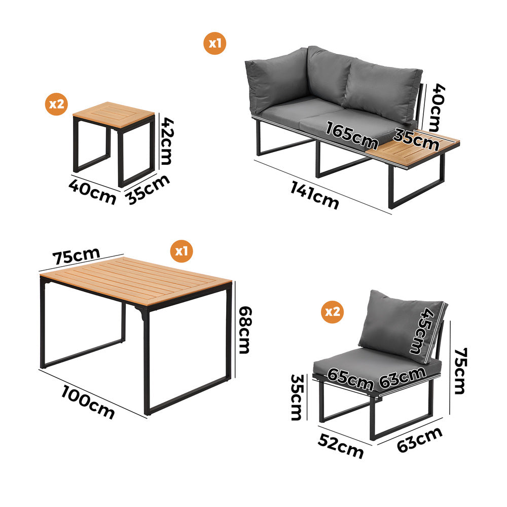 Livsip 6 Seater Outdoor Dining Sofa Set Lounge Furniture Grey-Outdoor Dining Set-PEROZ Accessories