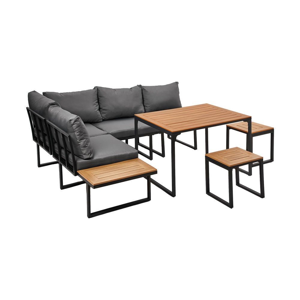 Livsip 6 Seater Outdoor Dining Sofa Set Lounge Furniture Grey-Outdoor Dining Set-PEROZ Accessories