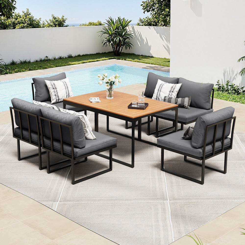 Livsip 6 Seater Outdoor Dining Sofa Set with Cushions Grey-Outdoor Dining Set-PEROZ Accessories