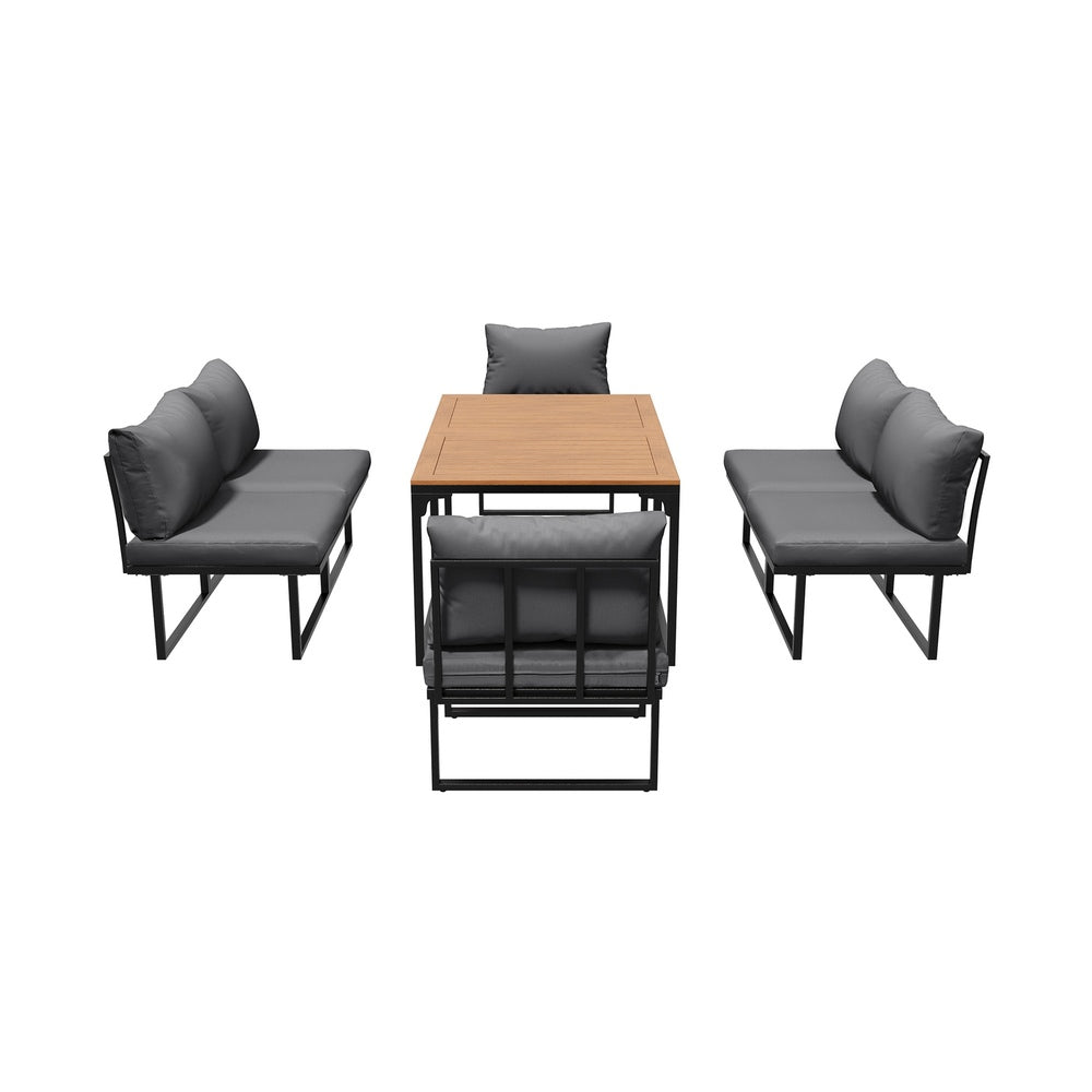 Livsip 6 Seater Outdoor Dining Sofa Set with Cushions Grey-Outdoor Dining Set-PEROZ Accessories