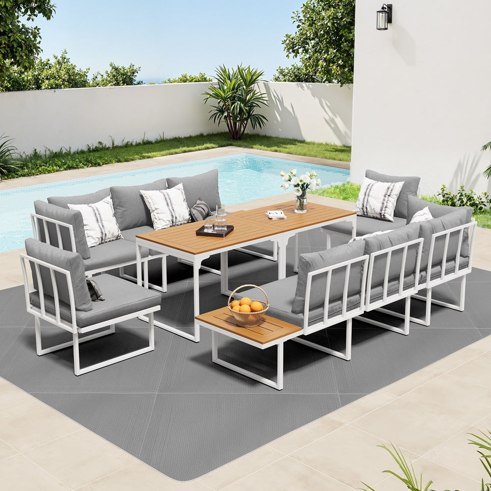 Livsip 8 Seater Outdoor Dining Set Sofa Side Table Furniture White-Outdoor Dining Set-PEROZ Accessories